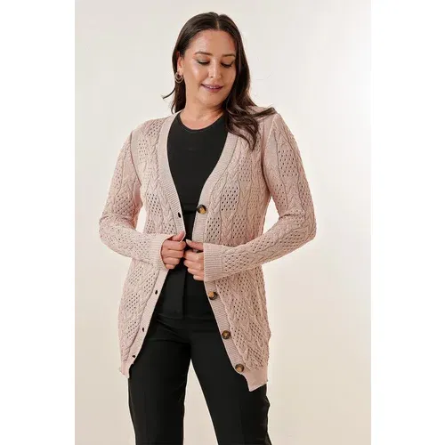 By Saygı V-Neck with Buttons in the Front,Comfortable fit Mercerized Cardigan