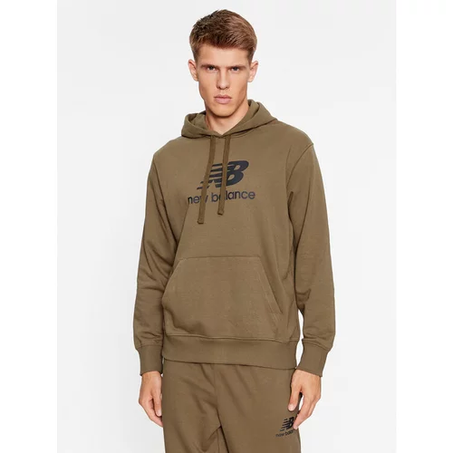 New Balance Jopa Essentials Stacked Logo French Terry Hoodie MT31537 Rjava Regular Fit