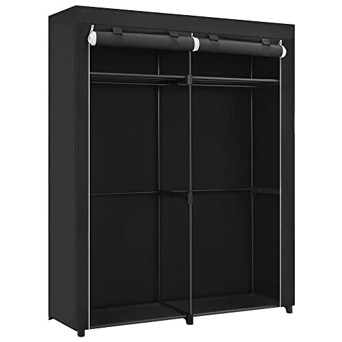 Songmics Garderobna omara, garderobna omara za spalnico z 2 obe&amp;scaron;aloma za oblačila, prenosna garderobna omara iz blaga, zložljiva, stojalo za oblačila, za garderobo, 43 x 140 x 174 cm, črna RYG02BK, (21275791) Slike
