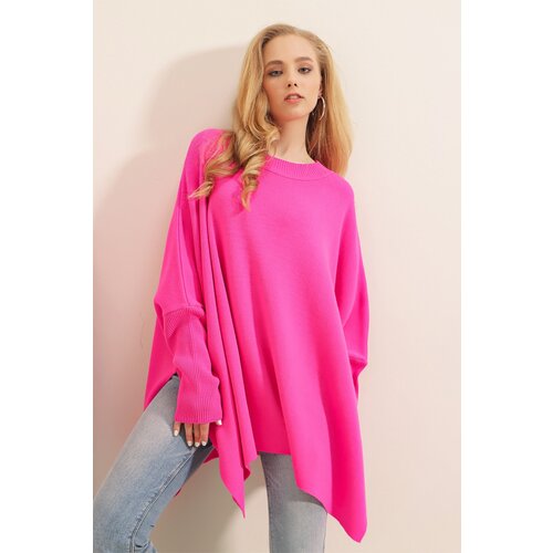 Bigdart 15783 Slit Poncho Sweater - Fuchsia Slike