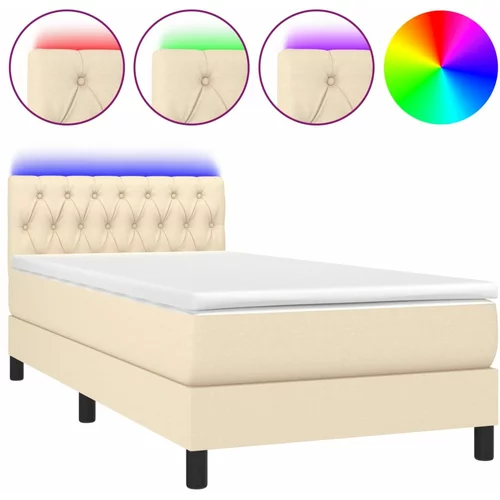 vidaXL Box spring postelja z vzmetnico LED krem 100x200 cm blago, (20723711)