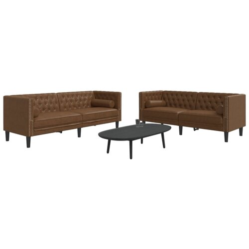 VidaXL Komplet Chesterfield kavčev z vzglavniki 2-delna umetno usnje Slike