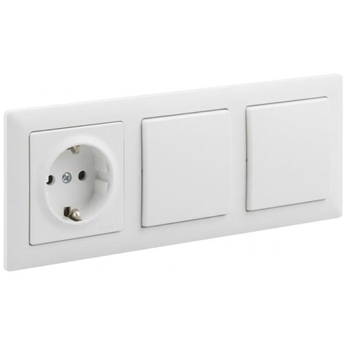 Legrand Dupli jednopolni prekidač br. 1 i kućna SCHUKO utičnica sa okvirom SUNO 250V bela Slike