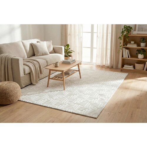 Kayoom RAVNO TKANA PREPROGA Calma 200/290 cm tkano bela Slike