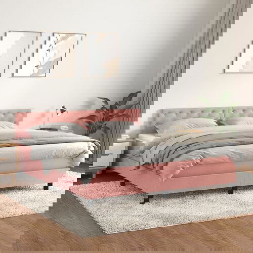 The Living Store Box spring postelja z vzmetnico roza 180x200 cm žamet - Box Spring Postelja, (21491836) Slike