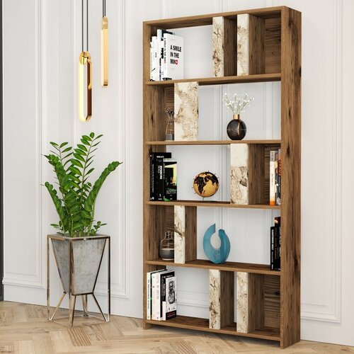 Hanah home Lima - Walnut, White Marble WalnutWhite Bookshelf Cene