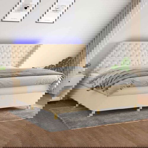  Krevet box spring s madracem LED krem 160x200 cm od tkanine Cijene
