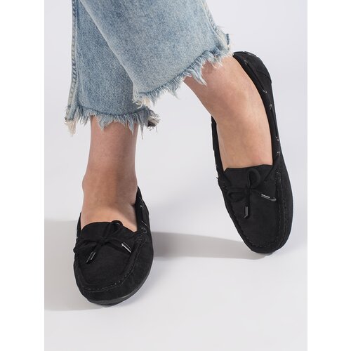 Shelvt Comfortable suede loafers for women black Cene