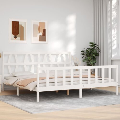 VidaXL Okvir za krevet s uzglavljem bijeli 200x200 cm od masivnog drva Slike