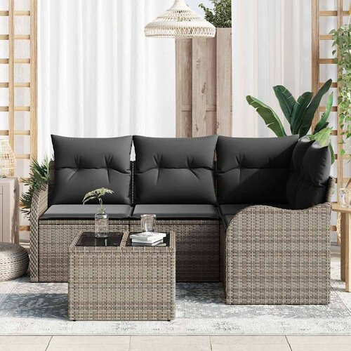  Sjedeća garnitura za vrt 5 kom. Crna poliratan Siva 177,5 x 122,5 x 69 cm Slike