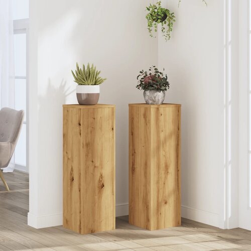 VidaXL Stojalo za rastline 2 kosa artisan hrast 25x25x80 cm inž. les Slike