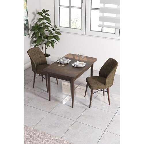 Hanah home trpezarijski set Arp, sto i 2 stolice, ploča u dekoru drveta Baroque, braon tkanina Babyface Cene
