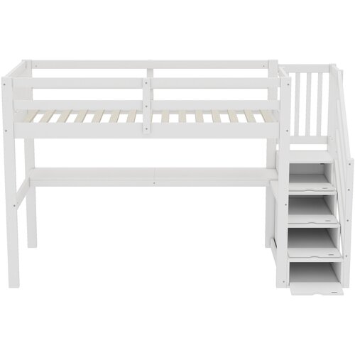 Lumor Postelja Mezzanine 90x200 cm z mizo in 4 predali - borovo les + MDF - letveno dno - bela, (22156002) Cene