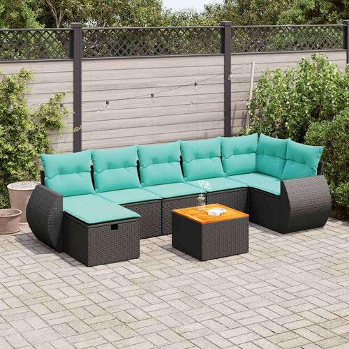  Vrtna garnitura - 8-dijelni set vrtnih sofa od poliratana s jastucima crni - Crna 1 Cijene