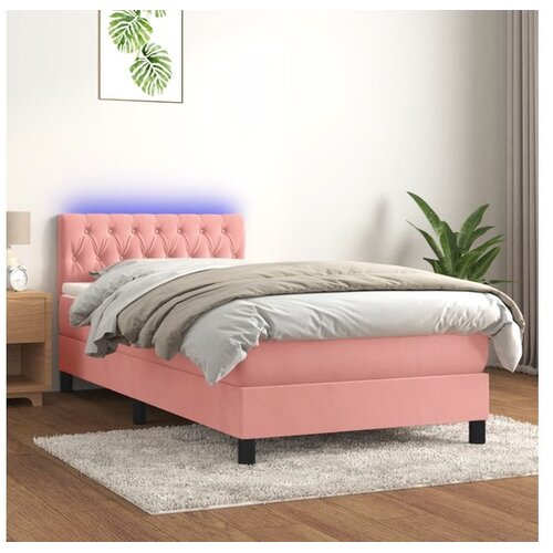 vidaXL Krevet box spring s madracem LED ružičasti 90x200 cm baršunasti Cene