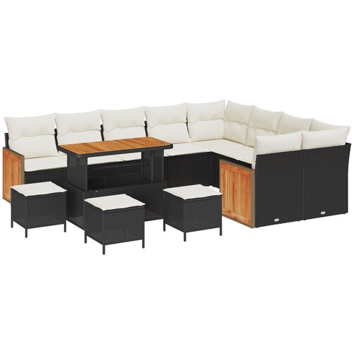 VidaXL 13-komadni vrtni sofa set s jastučićima crna poly rattan akacija, 4-komadni vrtni blagovaonski set s jastučićima crna poly rattan akacija Slike