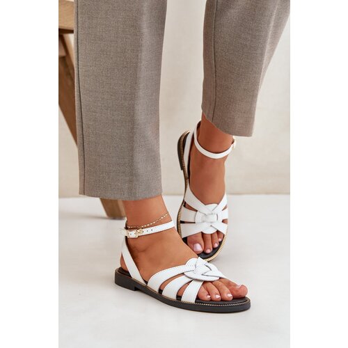 Lewski Shoes Leather Women's Sandals On Flat Heel White Zazoo 3688 Cene