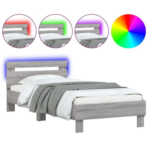 Maison Chic Posteljni okvir - Enojna postelja - Postelja za odrasle z vzglavjem in LED siva sonoma 90x200 cm-J9548, (21760929) Slike