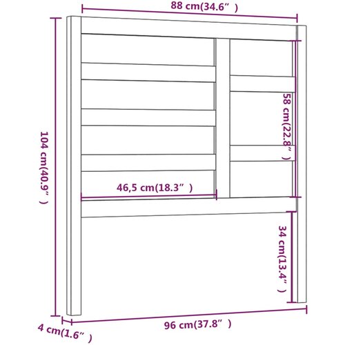  Uzglavlje za krevet crno 96 x 4 x 104 cm od masivne borovine Slike