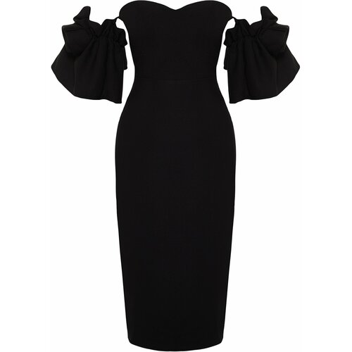 Trendyol Black Rose Accessory Woven Elegant Evening Dress Slike