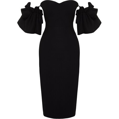 Trendyol Black Rose Accessory Woven Elegant Evening Dress Cene