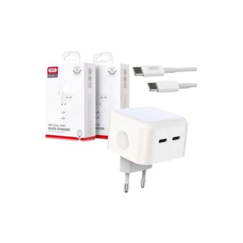 XO ultra brzi punjač dual type c port sa type c kablom 35W L102 beli Slike