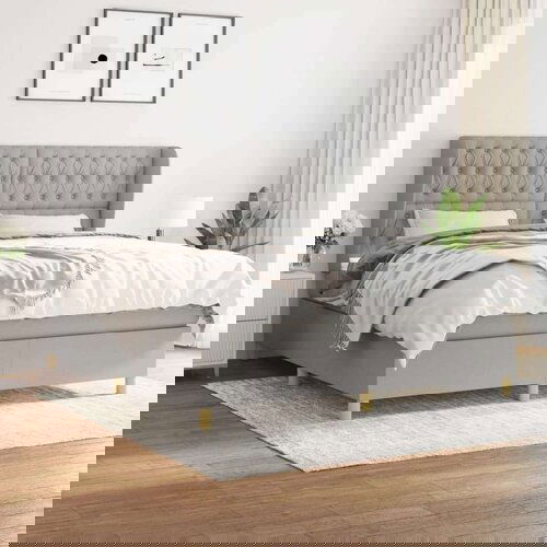  Box spring postelja z vzmetnico svetlo siva 180x200 cm blago, (20788813) Slike