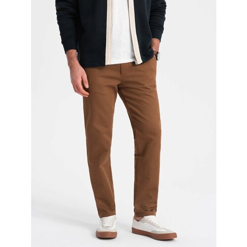 Ombre Men's classic cut chino pants with soft texture - caramel Slike