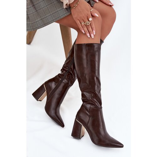 Boto Women&amp;#039;s High Heel Boots with Gold Element Chocolate Alessine Slike