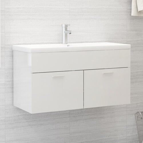 VidaXL Omarica za umivalnik visok sijaj bela 90x38,5x46 cm iverna pl. Slike