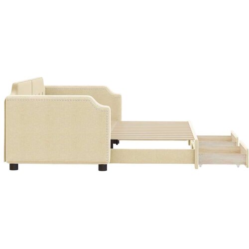 VidaXL dnevni krevet na razvlačenje s ladicama krem 90x200 cm tkanina Slike