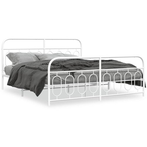 vidaXL Kovinski posteljni okvir z vzglavjem in vznožjem bel 183x213 cm Cene