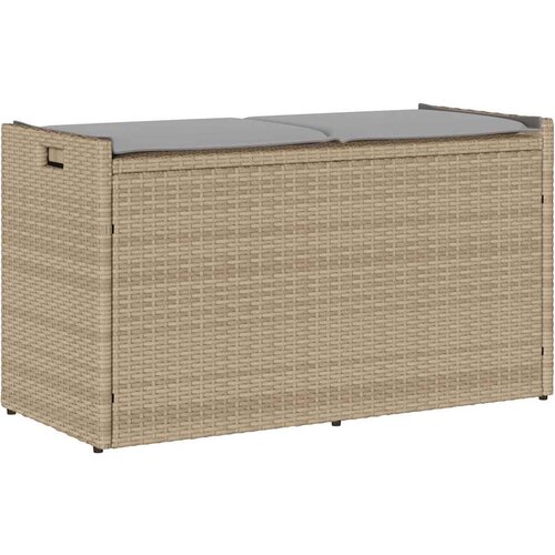 vidaXL Zunanja klop za shranjevanje z blazino Beige 100 cm poli ratan Cene