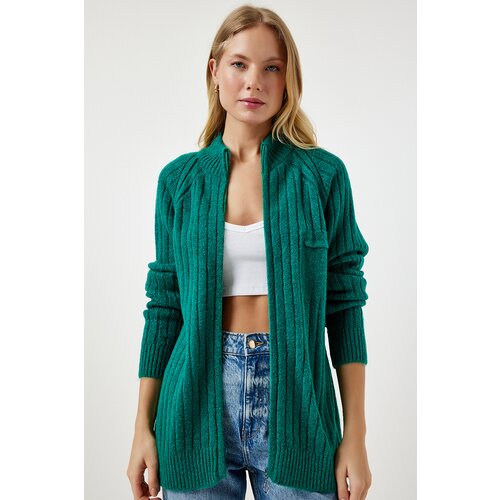  Women's Dark Green Zippered Knitwear Cardigan Cijene