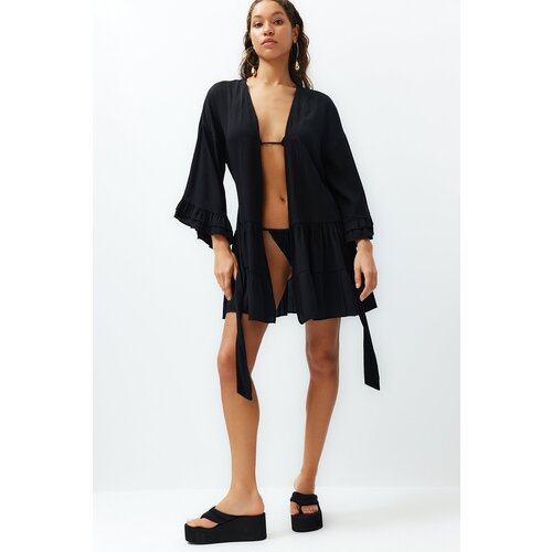 Trendyol Black Belted Mini Woven Frilly Kimono &amp;amp; Kaftan Slike
