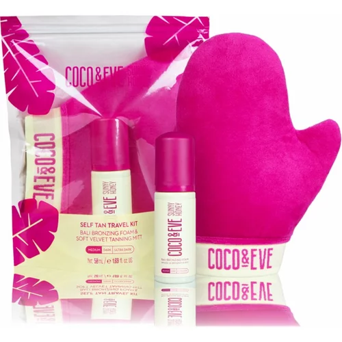 Coco & Eve Sunny Honey Ultimate Glow Travel Kit pjena za samotamnjenje s rukavicama za nanošenje Medium 60 ml