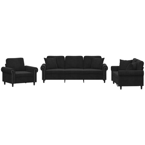vidaXL 3-dijelni set sofa s jastucima crni baršunasti Cijene