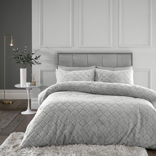 Catherine Lansfield Siva posteljina za krevet za jednu osobu od mikropli&amp;scaron;a 135x200 cm Cosy Diamond &amp;ndash; Slike