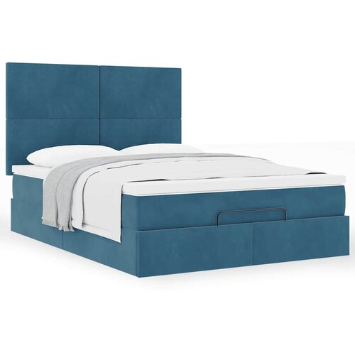 VidaXL Otomanska postelja z vzmetnicami temno modra 140x190cm žamet Slike