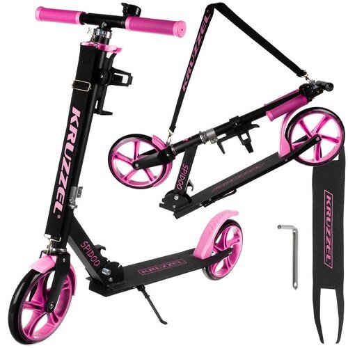 Kruzzel Spidoo 25628 sklopivi dječji romobil, kotači 200 mm, ABEC-7, do 100 kg &amp;ndash; crno-rozi Slike