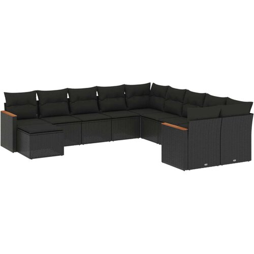  11-dijelni set vrtnih sofa od poliratana s jastucima crni Slike