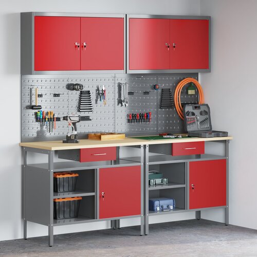 vidaXL Set od 6 Crveno i sivo Čelik Velik Panel za alat na zidu Cene