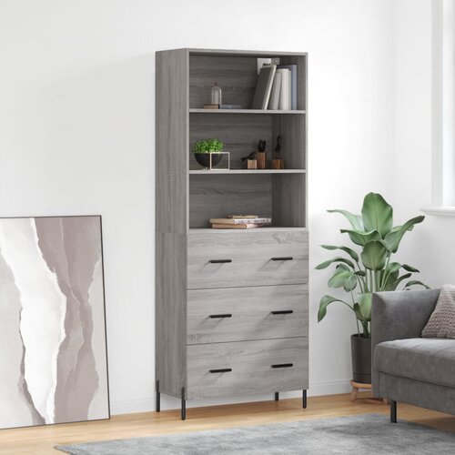VidaXL Visoka komoda siva sonoma 69,5x34x180 cm inženirski les Slike