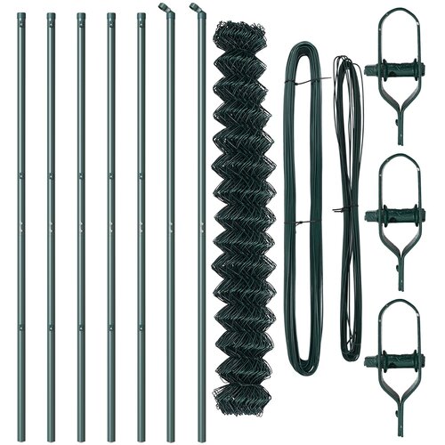 vidaXL verižna ograja 7 stebri 1.6x10 m galvanizirano jeklo zelena Cene