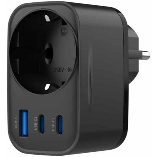  Zidni punjač HAVIT UC142 30W 3A 1 x USB-A - 2 x USB-C - 1 x Schuko crni Slike