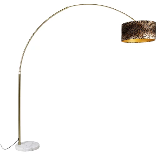 QAZQA Obločna svetilka medenina z belo tkanino senčnik leopard 50 cm - XXL