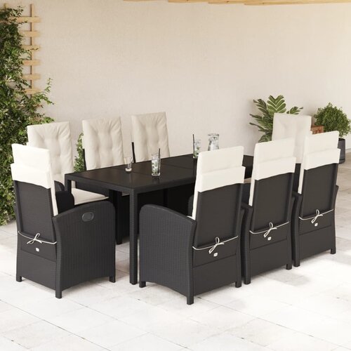  9-dijelni vrtni blagovaonski set s jastucima crni od poliratana Crna 190 cm table length Cene