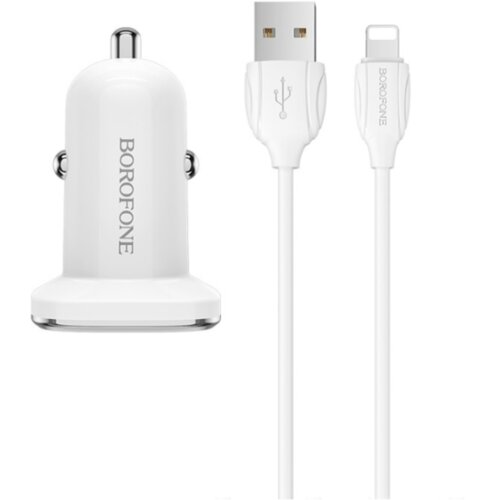  AUTO PUNJAČ BOROFONE BZ12 TRAJNO NAPAJANJE – 2XUSB – 2,4A SA USB NA LIGHTNING KABLOM BIJELI Cene