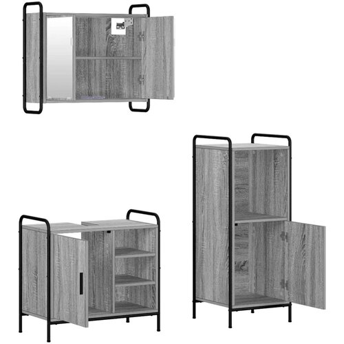  Set ormarića za kupaonicu 3 kom. Siva Sonoma 40 x 36 x 99 5 cm - Siva Sonoma Ormarić za umivaonik (1 vrata i 1 polica) + viseći Slike