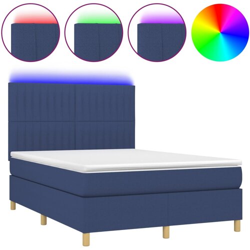 Maison Chic Box spring postelja - Vzmetna postelja z vzmetnico LED modra 140x190 cm blago SL22418, (21891803) Slike
